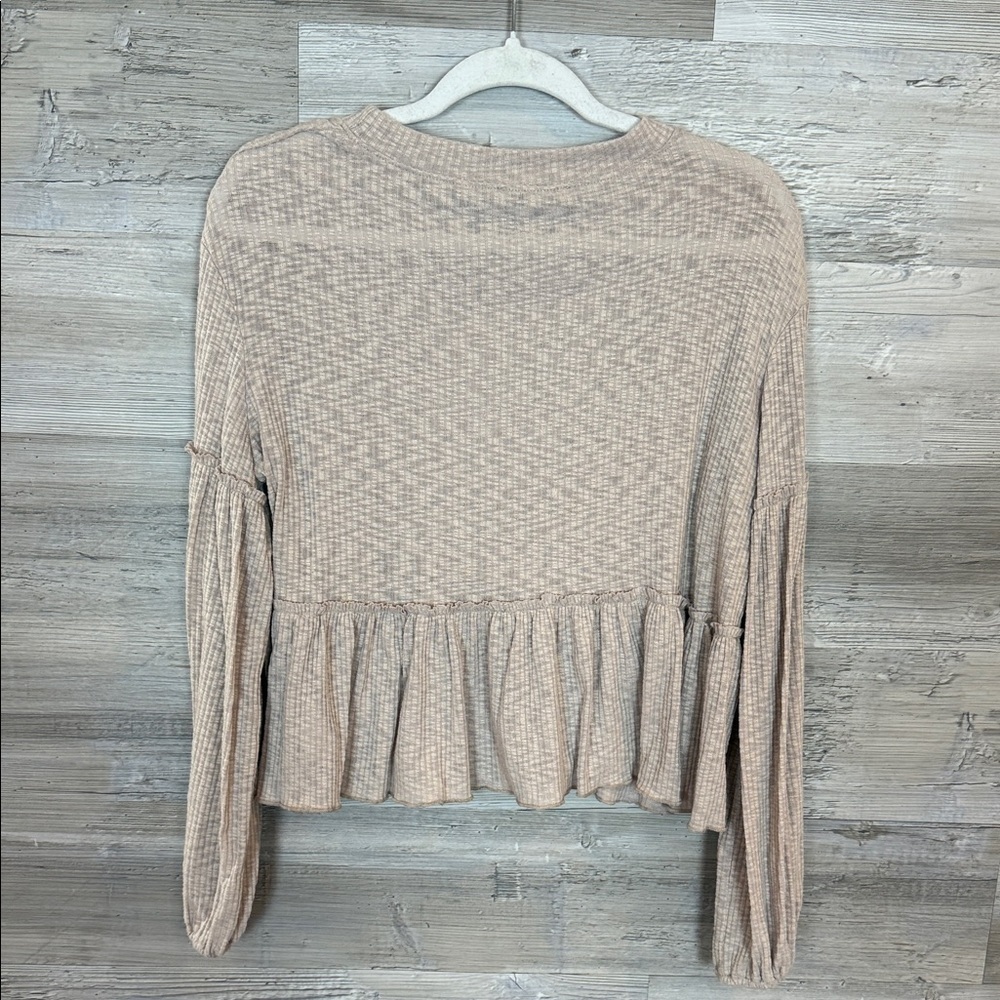 Altar’d State Cream/Beige Long Sleeve Ruffle Top - Picture 6 of 7